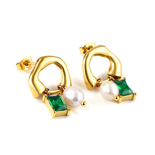 ARETES THEA PERLA Y ZIRCONIA VERDE